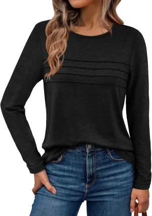 AUTOMET Long Sleeve Shirts for Women Pleated Dressy Casual Business Blouses Trendy Fashion Tunic Basic Tops
