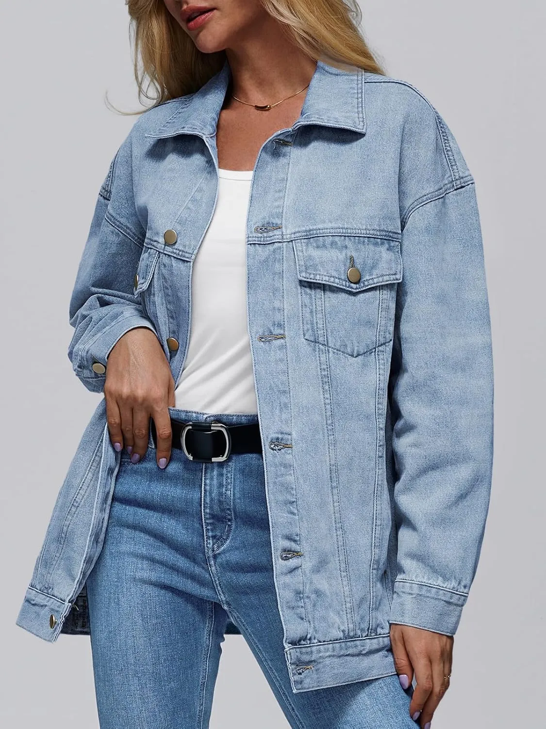 AUTOMET Womens Jean Jacket Denim Long Sleeve Oversized Button Down Shirts Trendy Coat Fall Fashion Winter Clothes Outfit