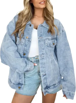 AUTOMET Womens Jean Jacket Denim Long Sleeve Oversized Button Down Shirts Trendy Coat Fall Fashion Winter Clothes Outfit