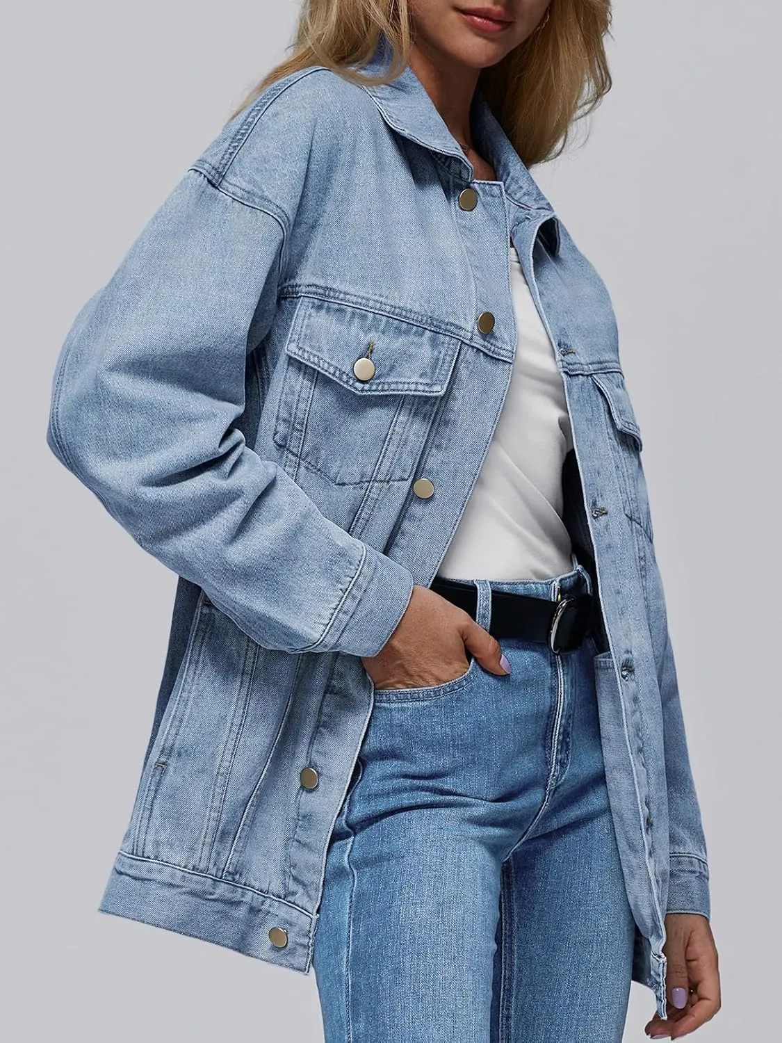 AUTOMET Womens Jean Jacket Denim Long Sleeve Oversized Button Down Shirts Trendy Coat Fall Fashion Winter Clothes Outfit