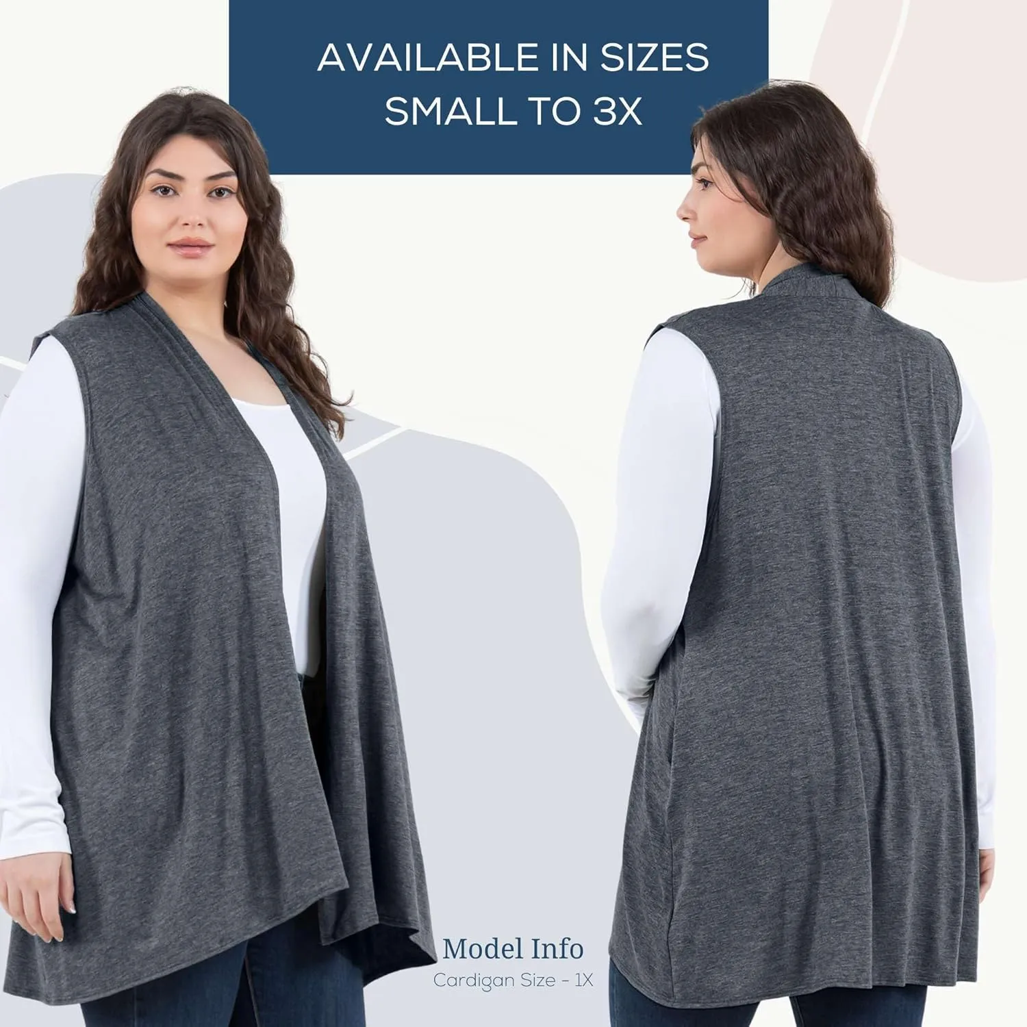 Azules Sleeveless Long Cardigans for Women with Side Pockets - Summer Vest Open Front Light Women's Cardigan Dressy Blazer