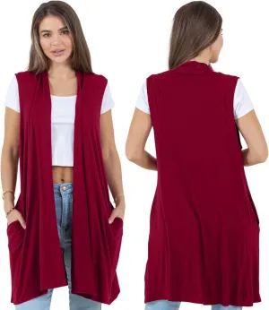 Azules Sleeveless Long Cardigans for Women with Side Pockets - Summer Vest Open Front Light Women's Cardigan Dressy Blazer