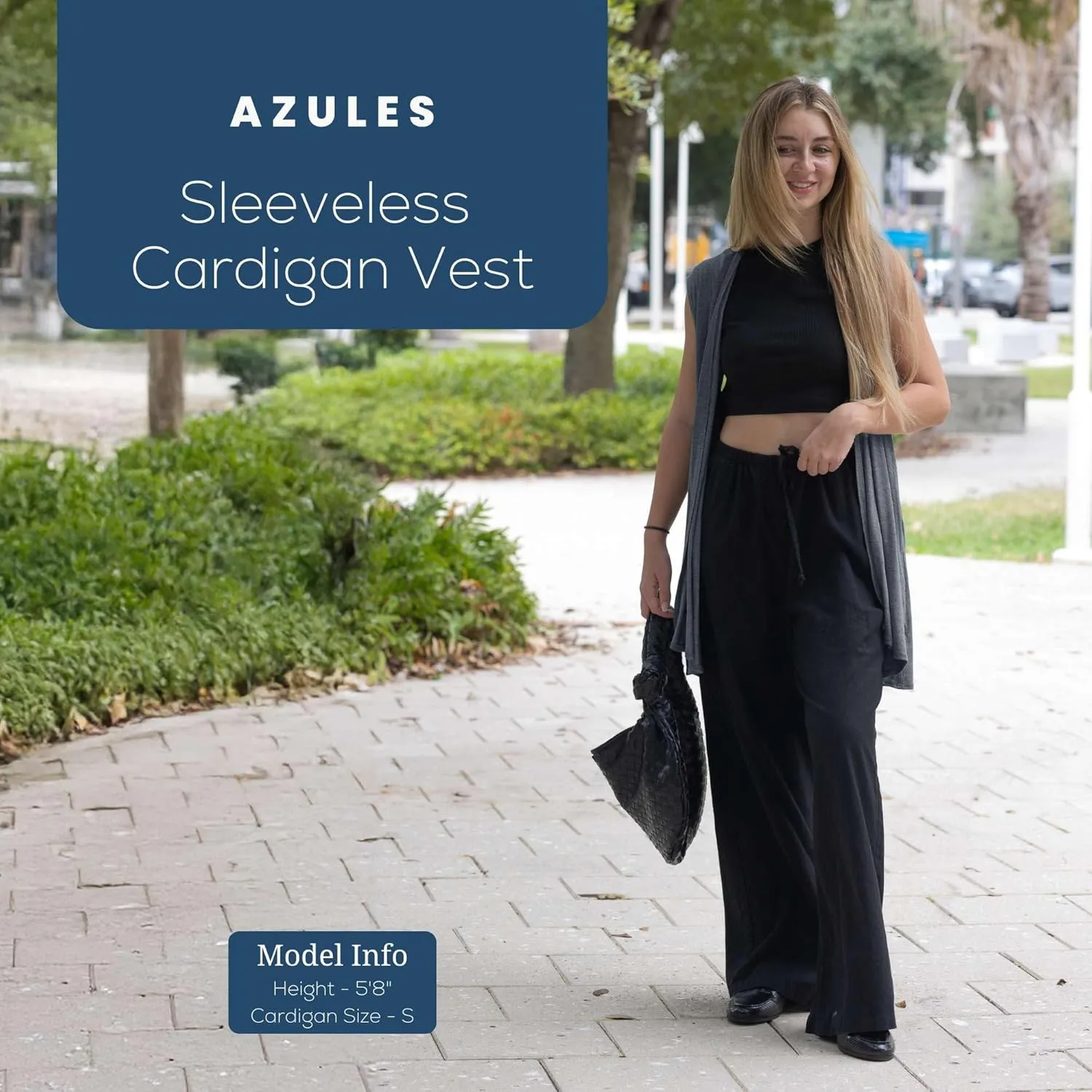 Azules Sleeveless Long Cardigans for Women with Side Pockets - Summer Vest Open Front Light Women's Cardigan Dressy Blazer
