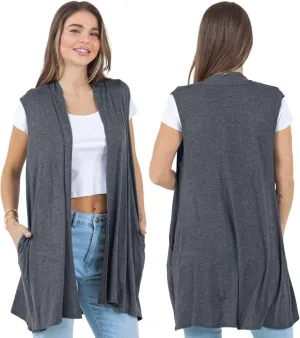 Azules Sleeveless Long Cardigans for Women with Side Pockets - Summer Vest Open Front Light Women's Cardigan Dressy Blazer