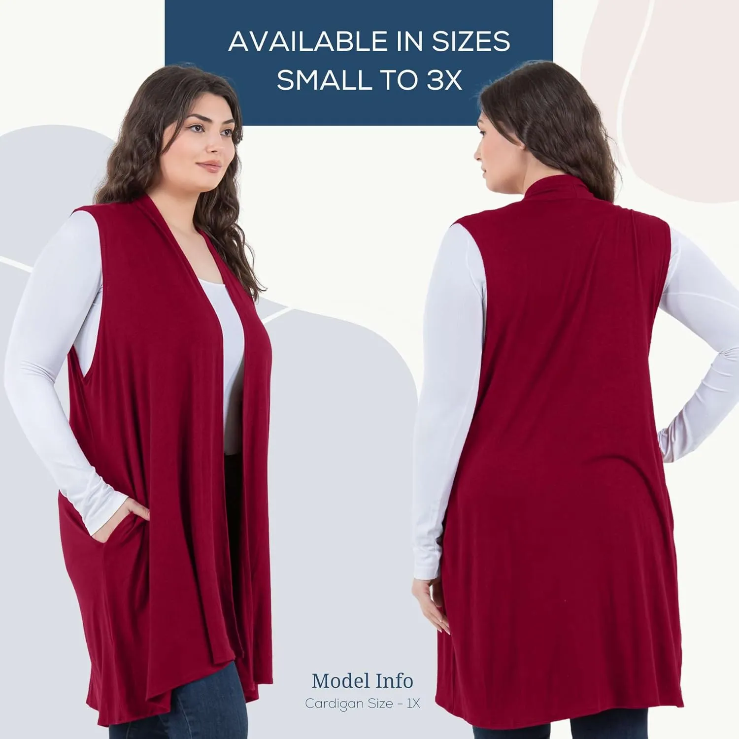 Azules Sleeveless Long Cardigans for Women with Side Pockets - Summer Vest Open Front Light Women's Cardigan Dressy Blazer