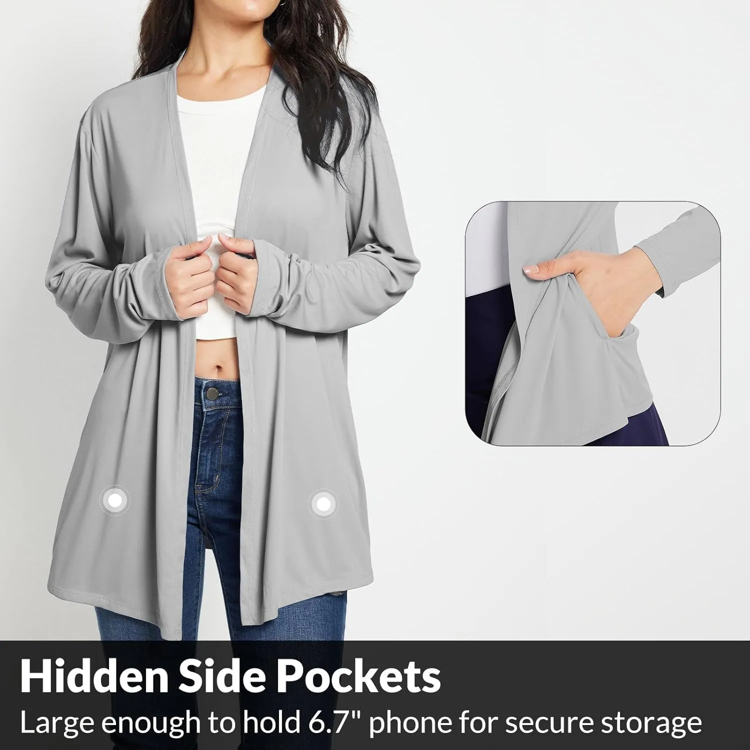 baleaf Women's Lightweight Cardigan with Pockets Long Sleeve Shirts Open Front Casual Loose Jackets Soft Drape