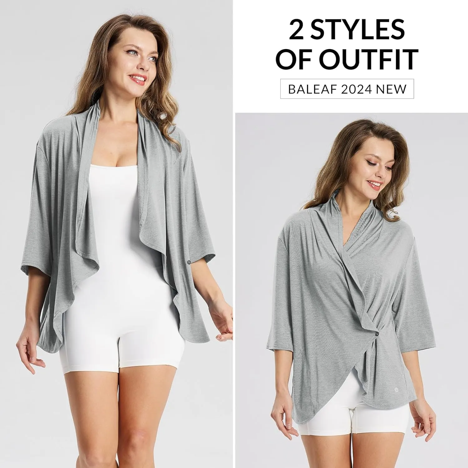 baleaf Women's Lightweight Cardigans Open Front 3/4 Sleeve Soft Summer Long Cardigan with Pockets for Office Yoga