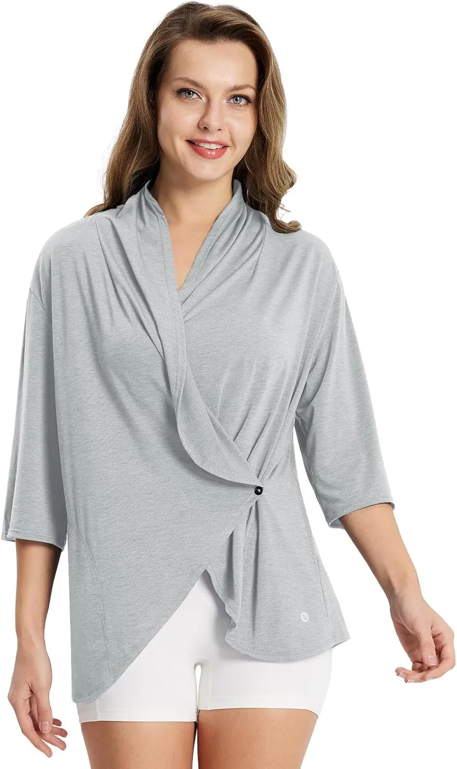 baleaf Women's Lightweight Cardigans Open Front 3/4 Sleeve Soft Summer Long Cardigan with Pockets for Office Yoga