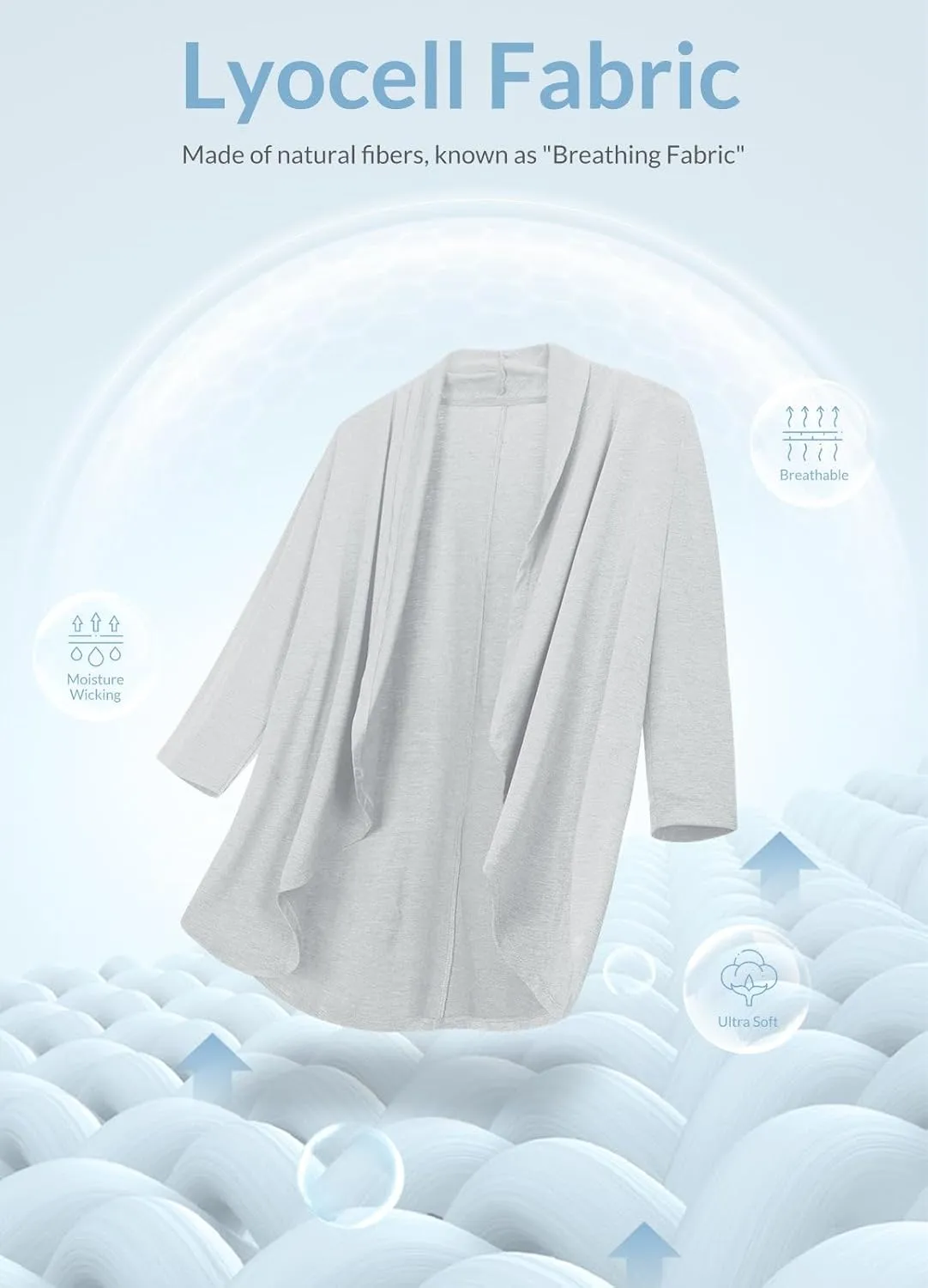 baleaf Women's Lightweight Cardigans Open Front 3/4 Sleeve Soft Summer Long Cardigan with Pockets for Office Yoga
