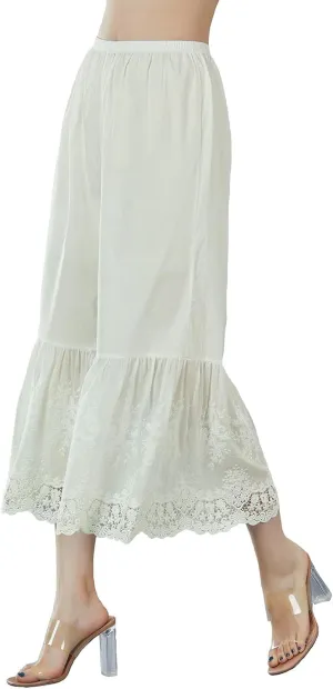 BEAUTELICATE Vintage Cotton Shorts Pettipants Culotte Slip Cropped Sleepwear Pants with Lace Edge