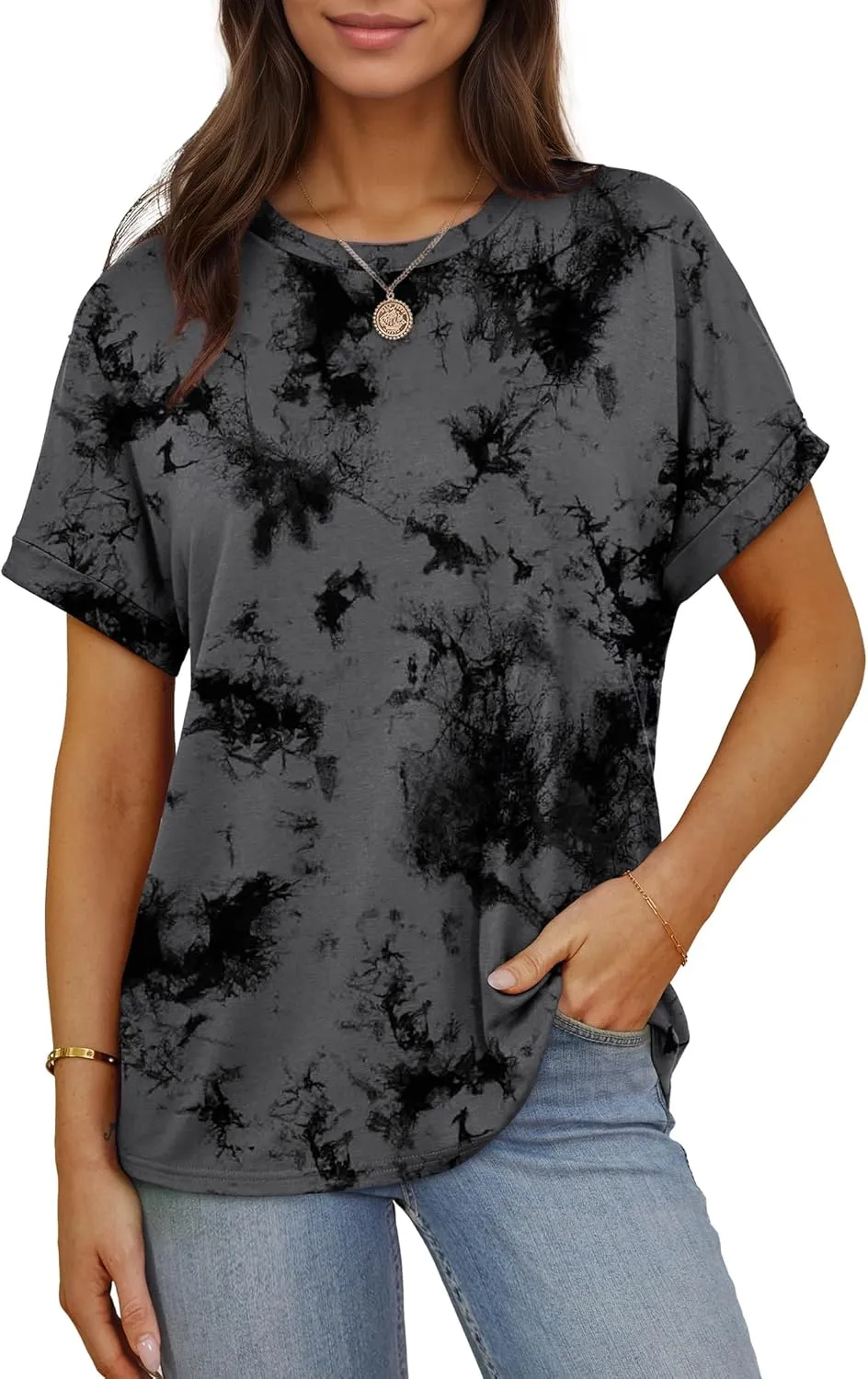 Besshopie Women's Oversized T Shirts Short Sleeve Crewneck Summer Tops Casual Loose Basic Tee Shirts 2025 Trendy Clothes