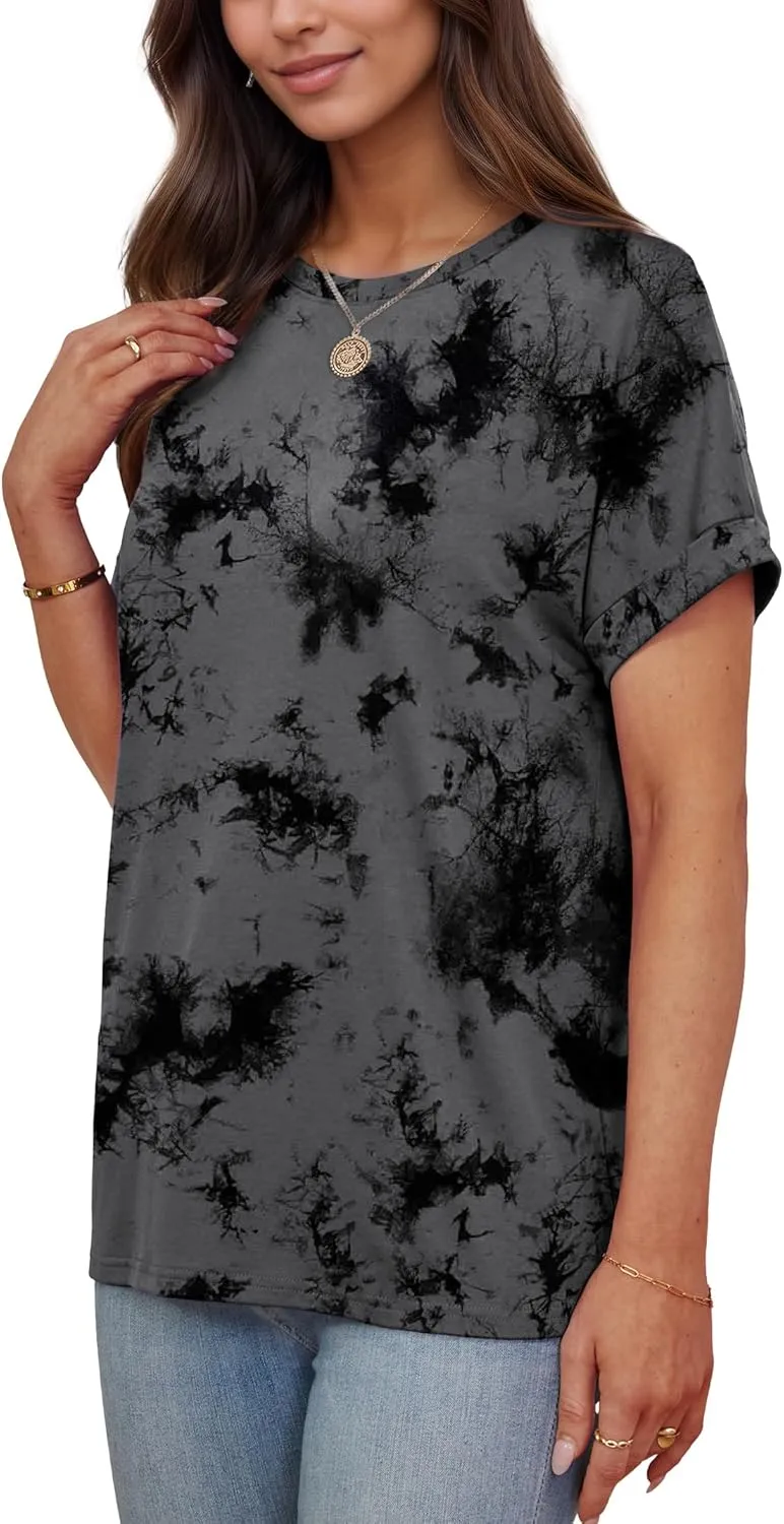 Besshopie Women's Oversized T Shirts Short Sleeve Crewneck Summer Tops Casual Loose Basic Tee Shirts 2025 Trendy Clothes
