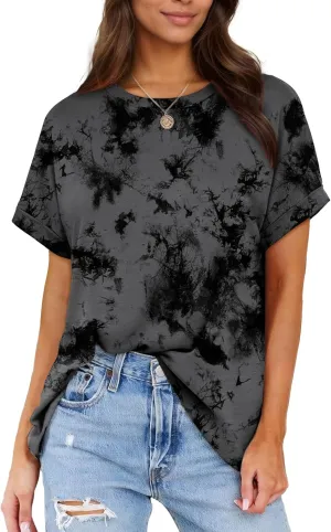 Besshopie Women's Oversized T Shirts Short Sleeve Crewneck Summer Tops Casual Loose Basic Tee Shirts 2025 Trendy Clothes