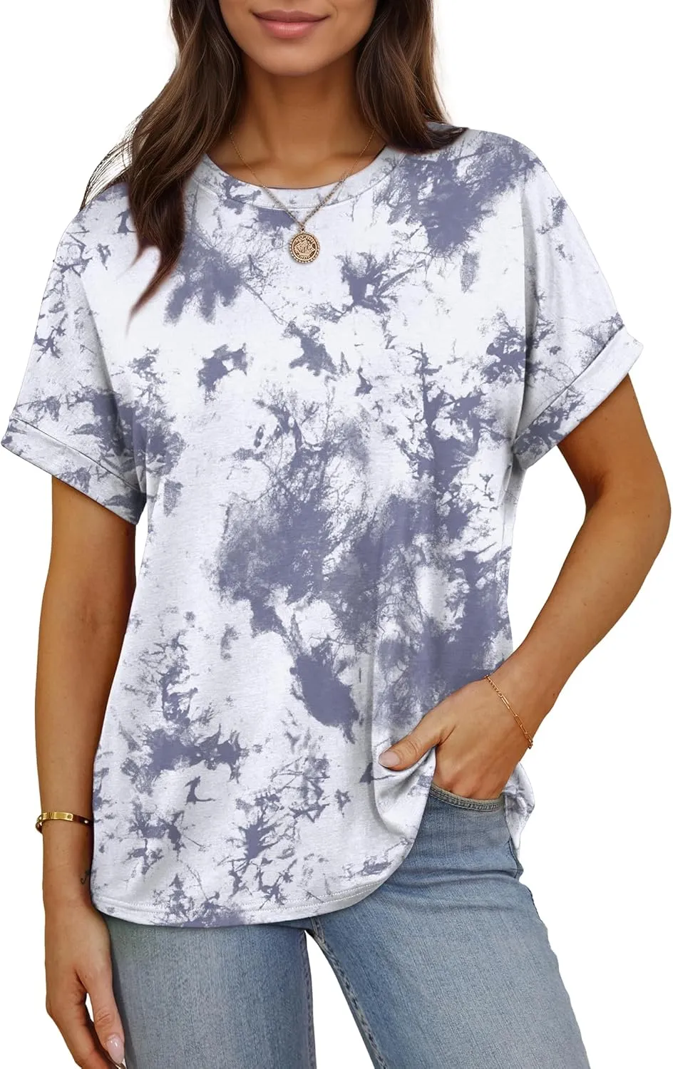 Besshopie Women's Oversized T Shirts Short Sleeve Crewneck Summer Tops Casual Loose Basic Tee Shirts 2025 Trendy Clothes