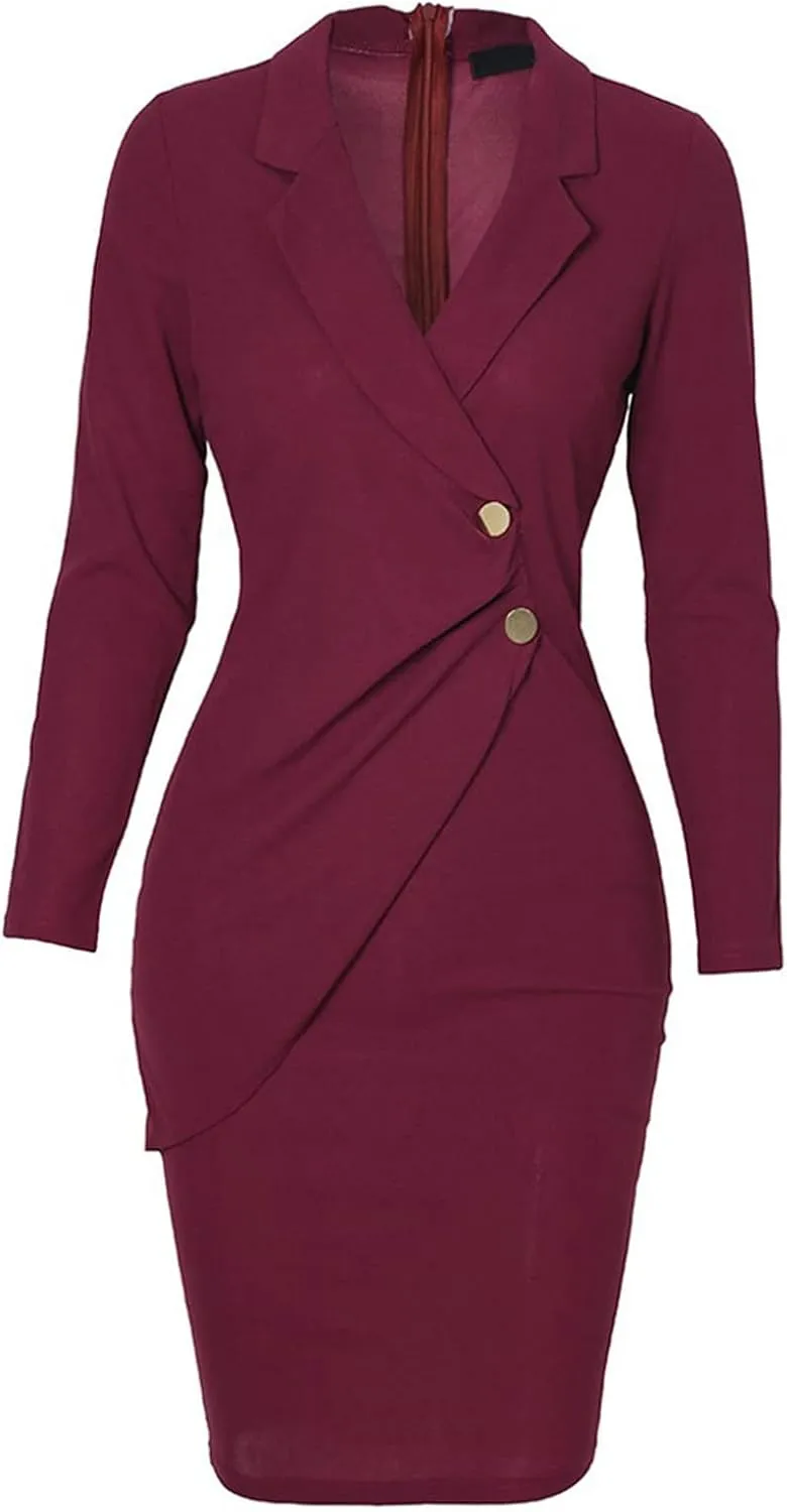 Blazer Jackets for Women Fashion Color Block Suit Collar Coats Long Sleeve Double Breasted Bodycon Blazer Dress
