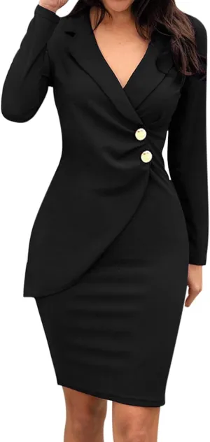 Blazer Jackets for Women Fashion Color Block Suit Collar Coats Long Sleeve Double Breasted Bodycon Blazer Dress