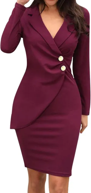 Blazer Jackets for Women Fashion Color Block Suit Collar Coats Long Sleeve Double Breasted Bodycon Blazer Dress