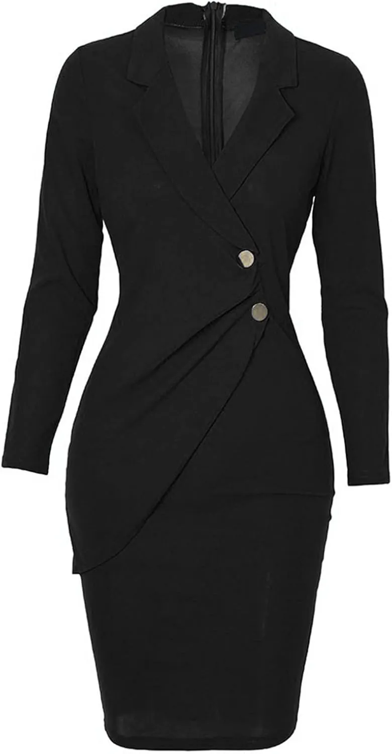 Blazer Jackets for Women Fashion Color Block Suit Collar Coats Long Sleeve Double Breasted Bodycon Blazer Dress