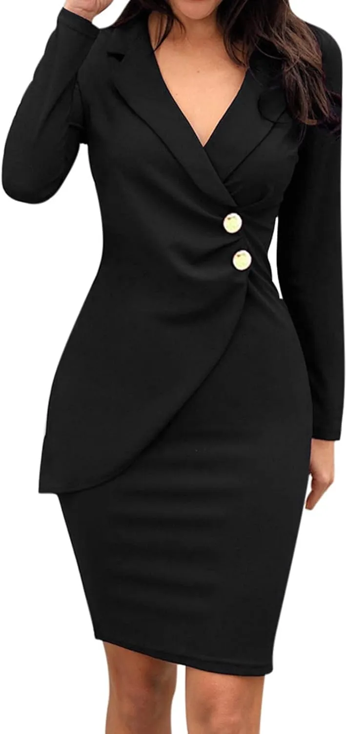 Blazer Jackets for Women Fashion Color Block Suit Collar Coats Long Sleeve Double Breasted Bodycon Blazer Dress
