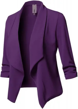 Blazers for Women Business - Womens Casual Ruched 3/4 Sleeve Open Front Tops Lightweight Work Office Blazer Jackets