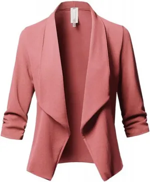 Blazers for Women Business - Womens Casual Ruched 3/4 Sleeve Open Front Tops Lightweight Work Office Blazer Jackets