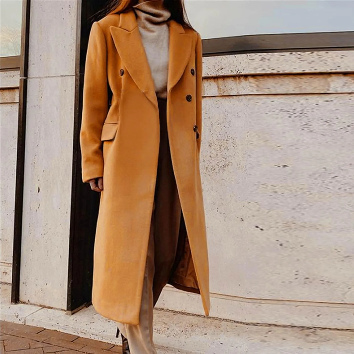Blazers for Women Wool Cardigan Coat Fall Fashion Trench Coat Loose Long Blazer Jackets Tweed Casual Long Jackets