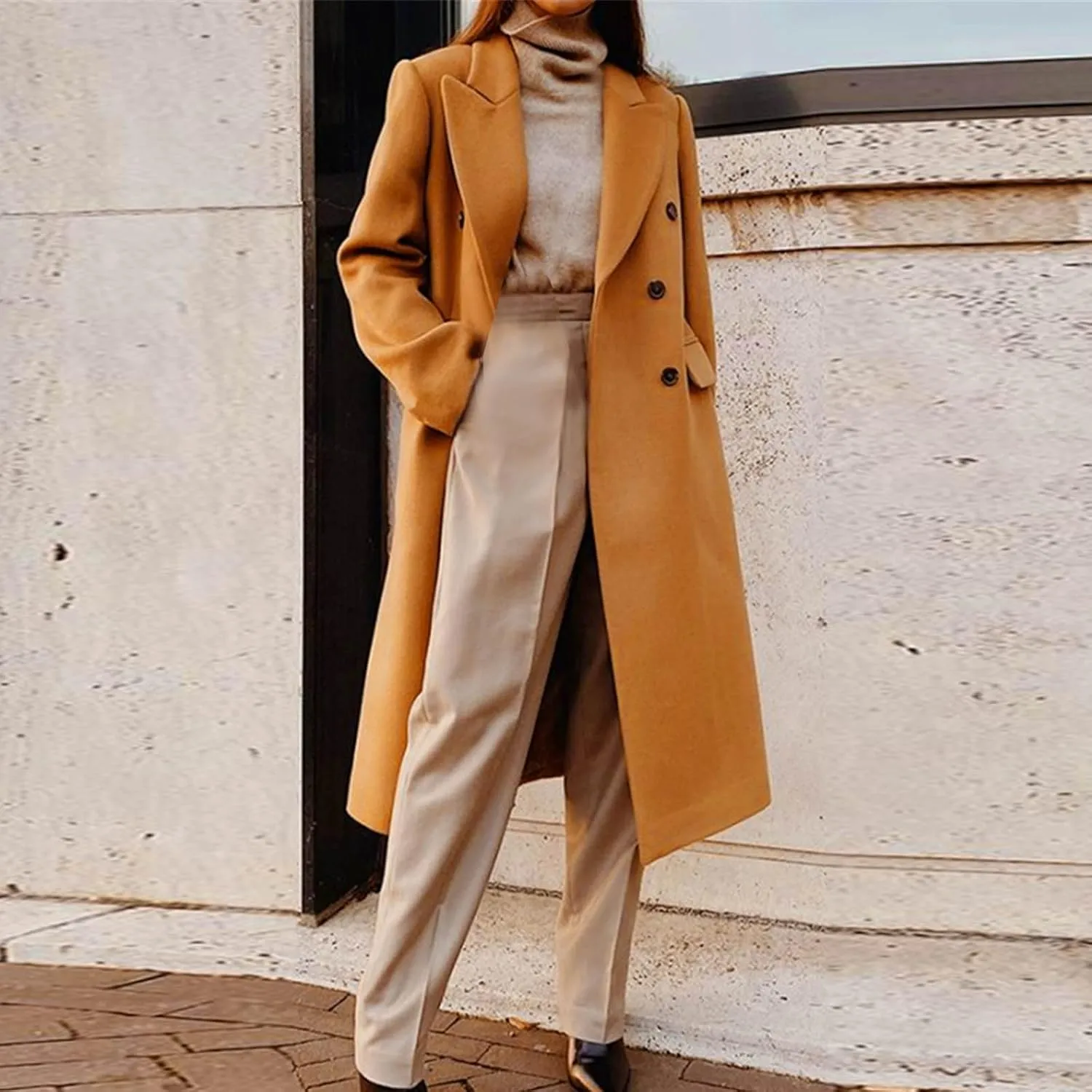 Blazers for Women Wool Cardigan Coat Fall Fashion Trench Coat Loose Long Blazer Jackets Tweed Casual Long Jackets