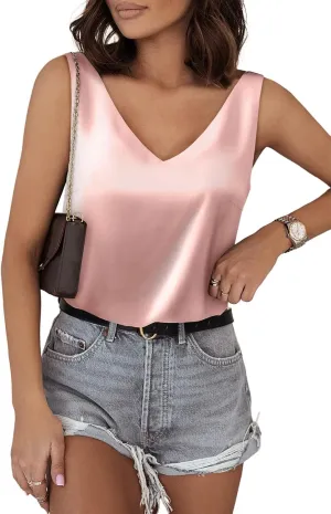 BLENCOT Tank Tops for Women V Neck Silk Summer Satin Sleeveless Blouses Basic Camisole Shirts