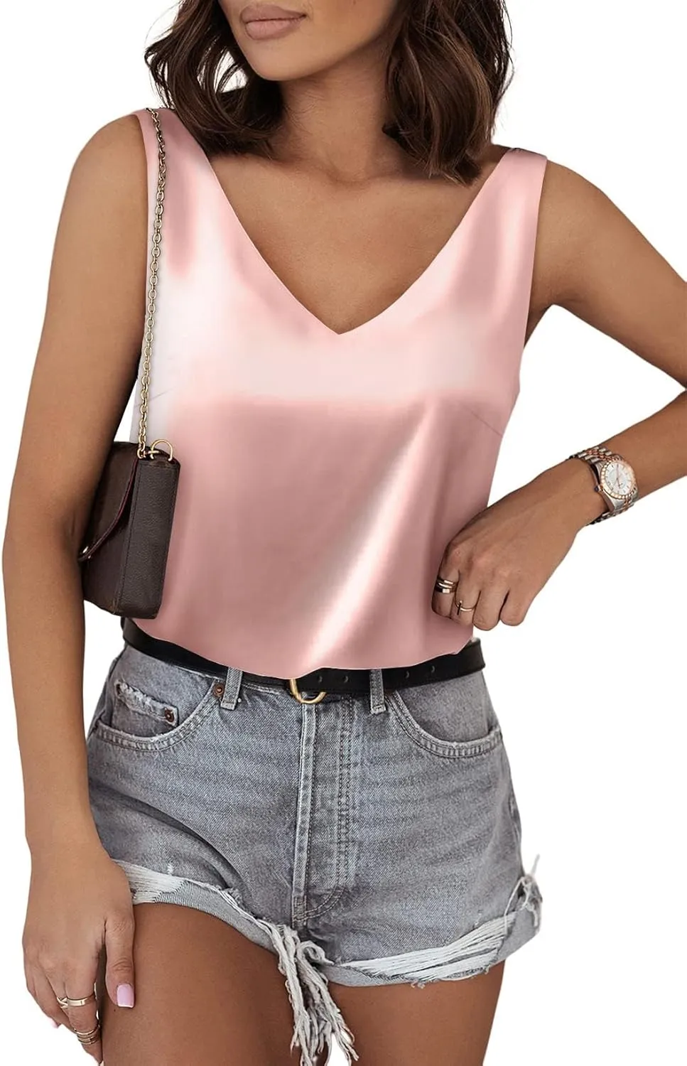 BLENCOT Tank Tops for Women V Neck Silk Summer Satin Sleeveless Blouses Basic Camisole Shirts