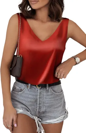 BLENCOT Tank Tops for Women V Neck Silk Summer Satin Sleeveless Blouses Basic Camisole Shirts