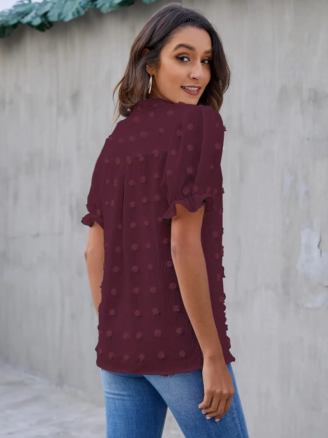 Blooming Jelly Women's Puff Sleeve Casual Tops Fashion White Polka Dot Blouses Dressy Ladies Summer Tops