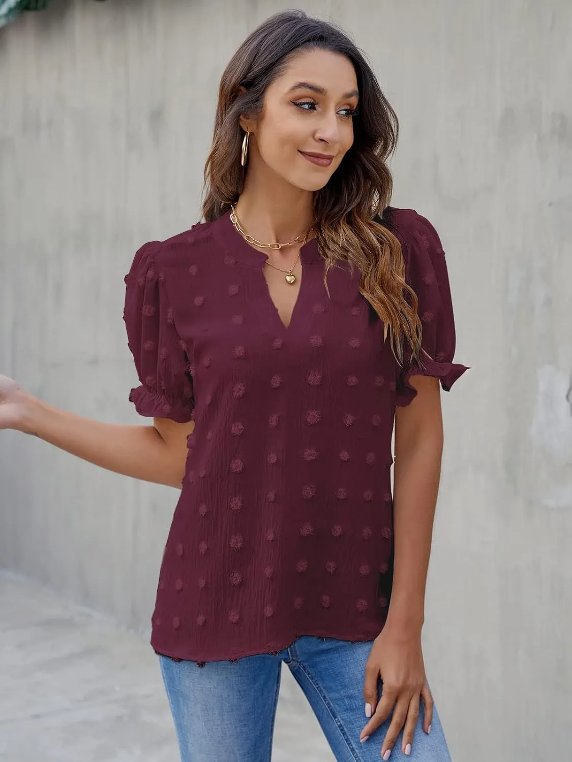 Blooming Jelly Women's Puff Sleeve Casual Tops Fashion White Polka Dot Blouses Dressy Ladies Summer Tops
