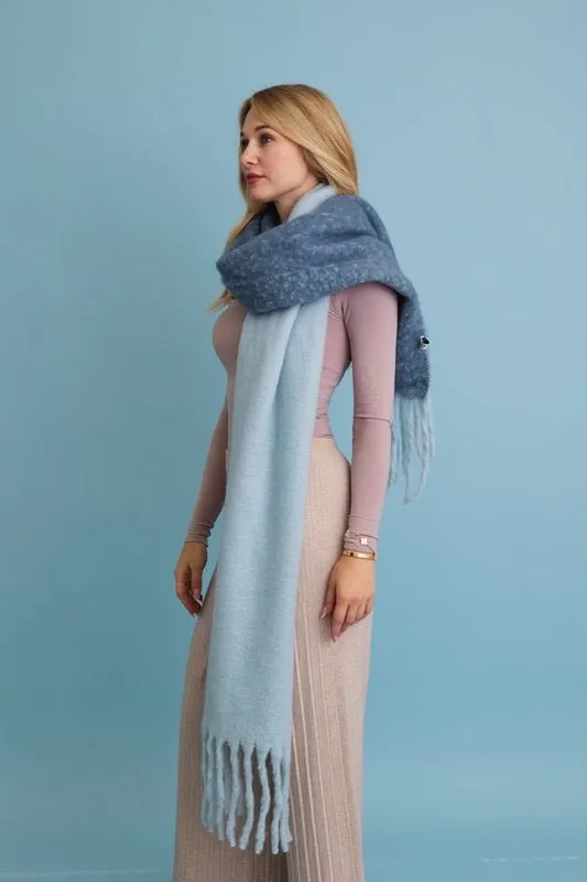 Blue Two Tone Tassel Scarf