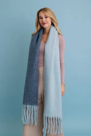 Blue Two Tone Tassel Scarf