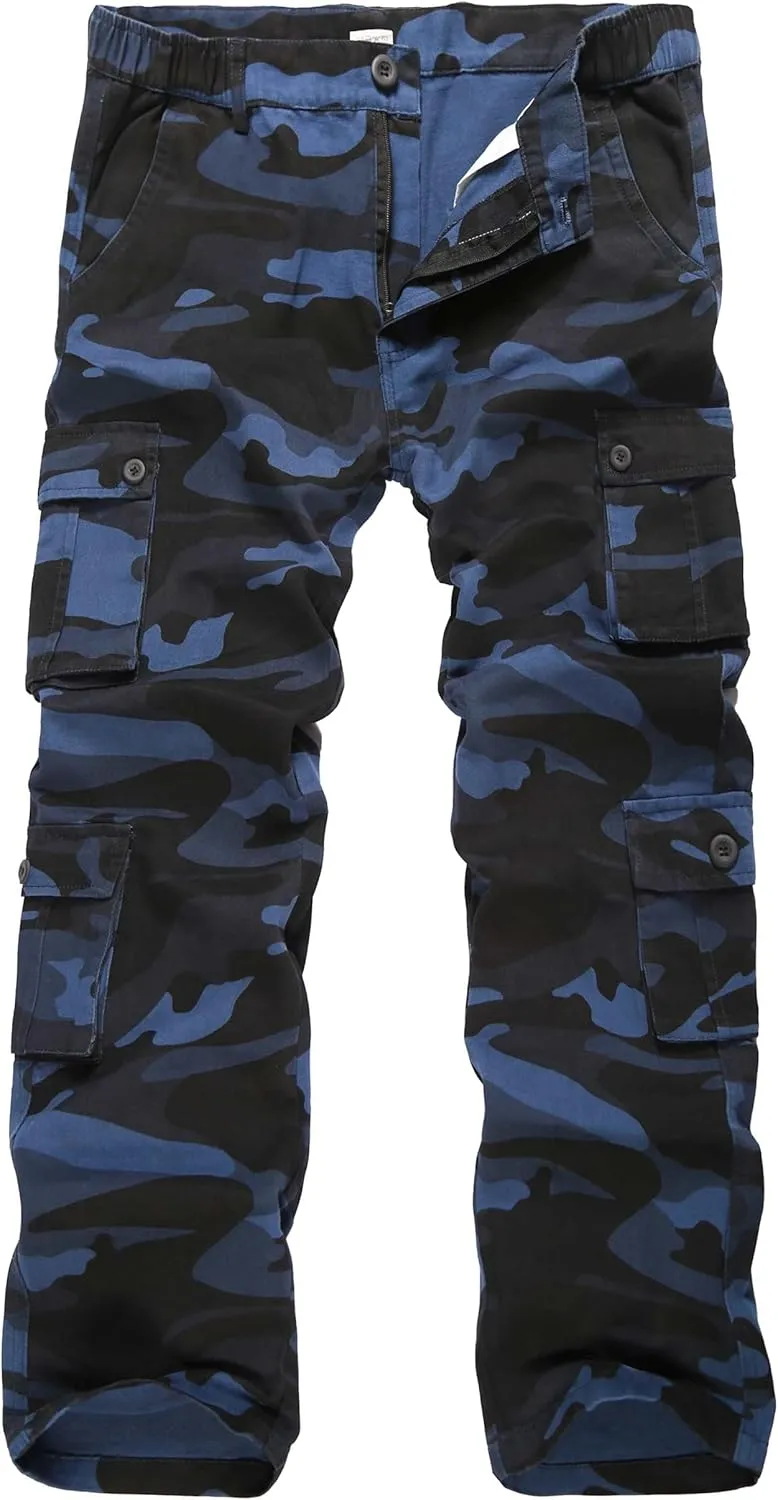 BOJIN Men's Cargo Pants Casual Military Army Camo Relaxed Fit Cotton Combat Camouflage Cargo Work Pants with 8 Pockets