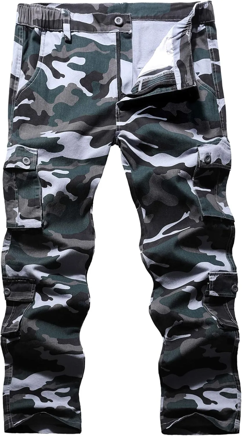 BOJIN Men's Cargo Pants Casual Military Army Camo Relaxed Fit Cotton Combat Camouflage Cargo Work Pants with 8 Pockets