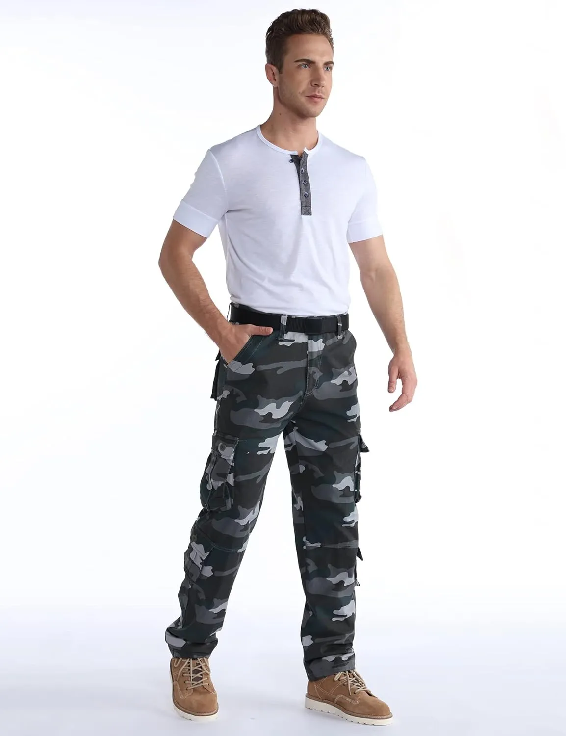 BOJIN Men's Cargo Pants Casual Military Army Camo Relaxed Fit Cotton Combat Camouflage Cargo Work Pants with 8 Pockets