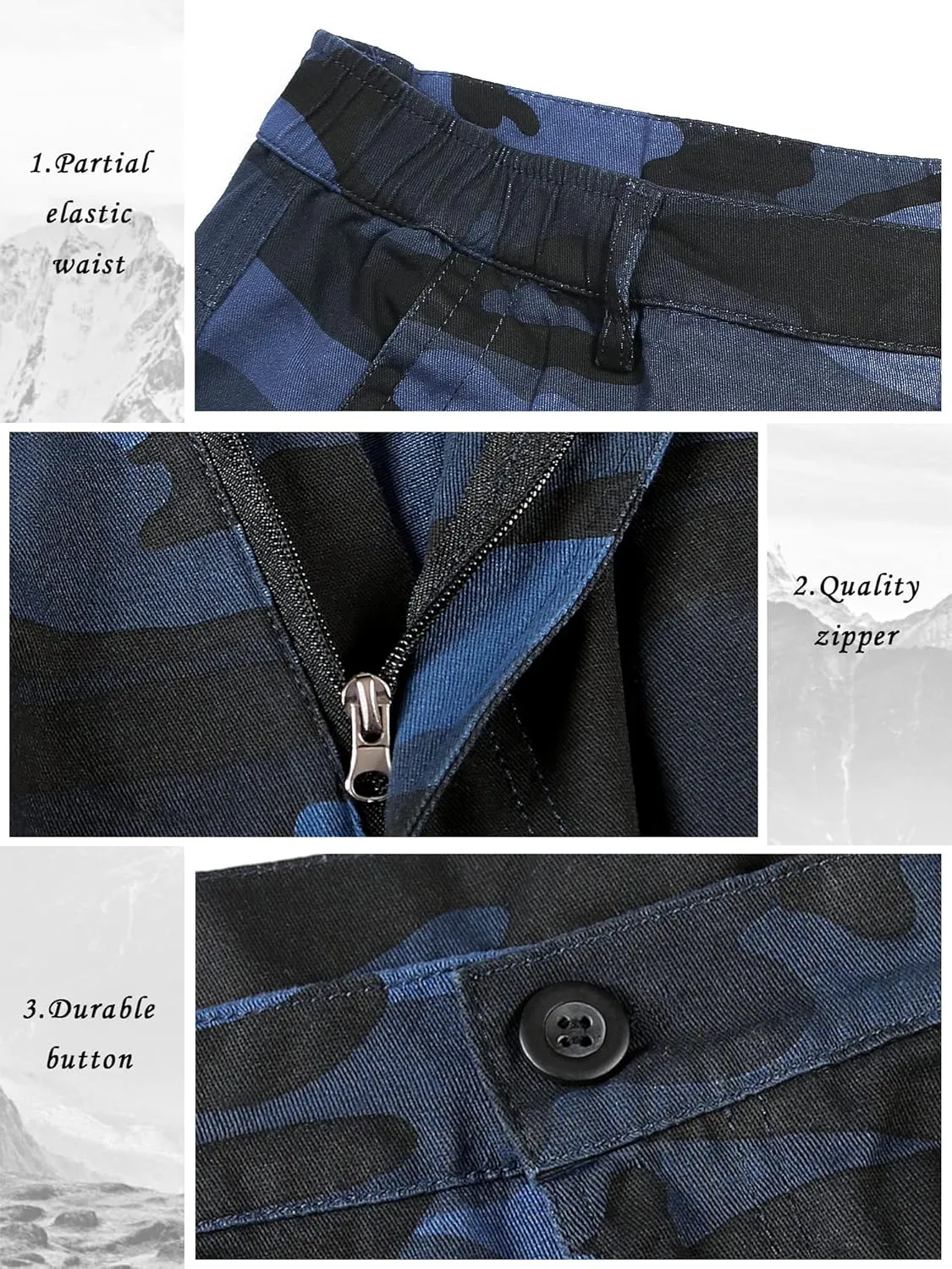 BOJIN Men's Cargo Pants Casual Military Army Camo Relaxed Fit Cotton Combat Camouflage Cargo Work Pants with 8 Pockets