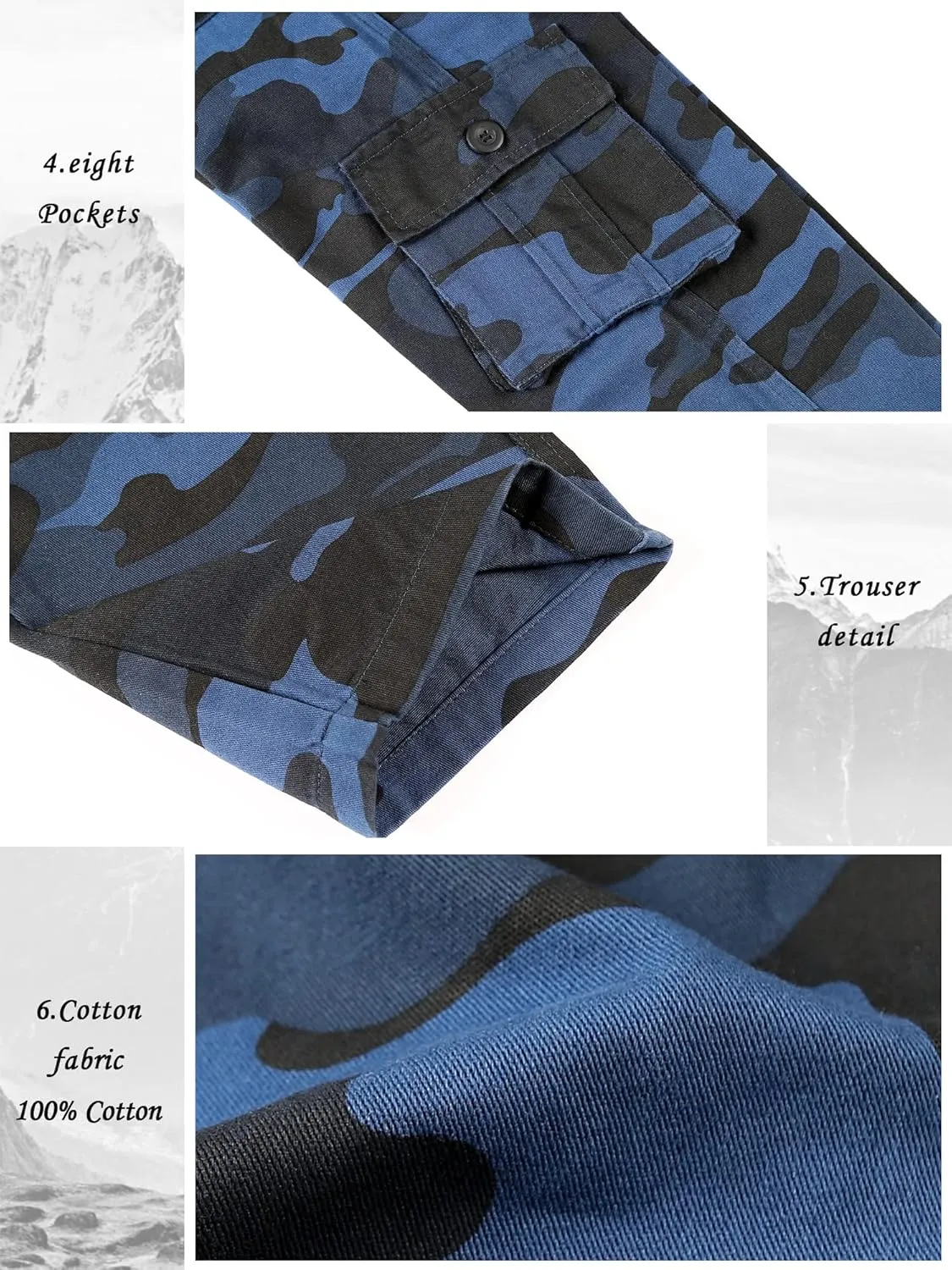 BOJIN Men's Cargo Pants Casual Military Army Camo Relaxed Fit Cotton Combat Camouflage Cargo Work Pants with 8 Pockets