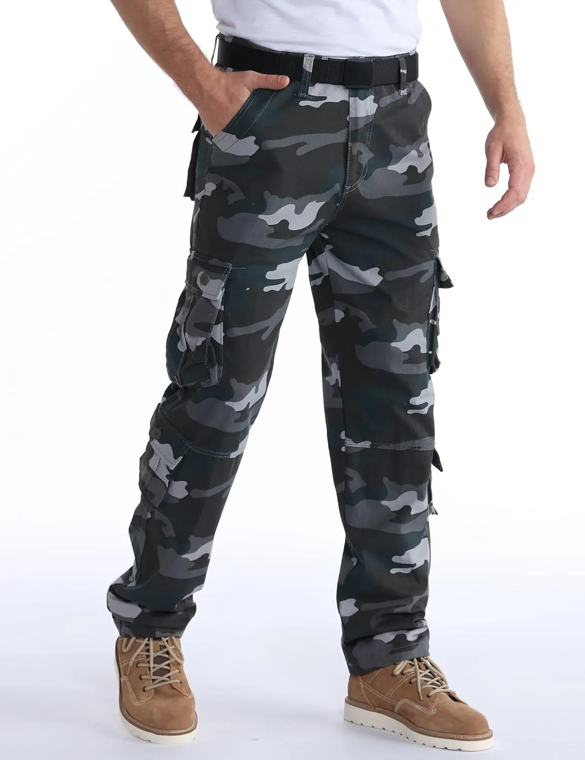 BOJIN Men's Cargo Pants Casual Military Army Camo Relaxed Fit Cotton Combat Camouflage Cargo Work Pants with 8 Pockets