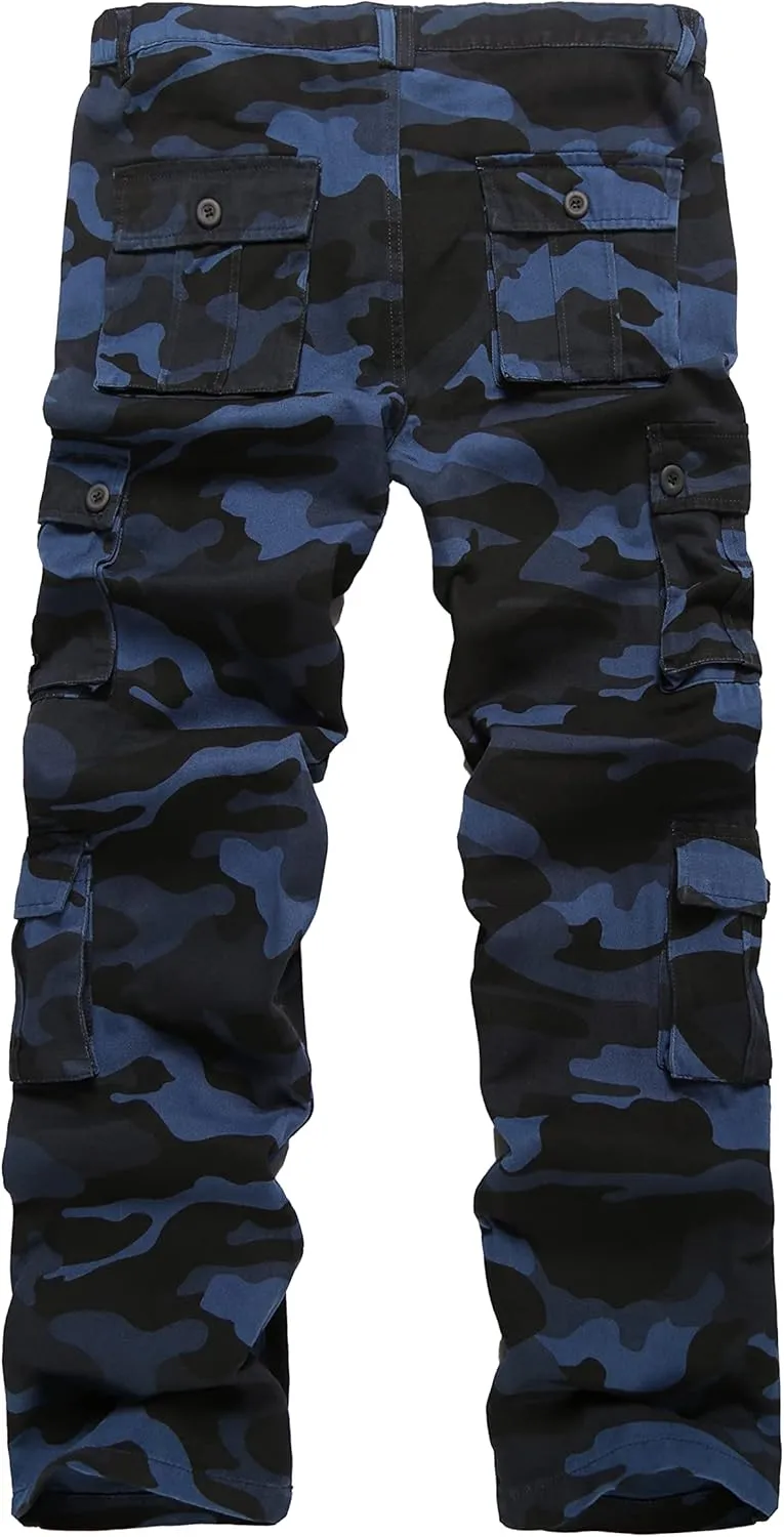 BOJIN Men's Cargo Pants Casual Military Army Camo Relaxed Fit Cotton Combat Camouflage Cargo Work Pants with 8 Pockets