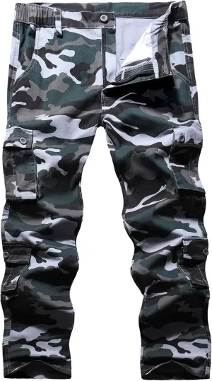 BOJIN Men's Cargo Pants Casual Military Army Camo Relaxed Fit Cotton Combat Camouflage Cargo Work Pants with 8 Pockets