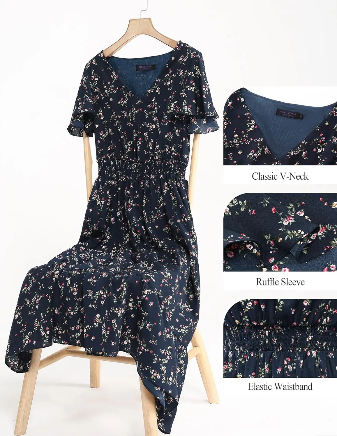 Bridesmay Casual Summer Dresses for Women with Sleeves Flowy Boho Floral Dress Midi Length 2025