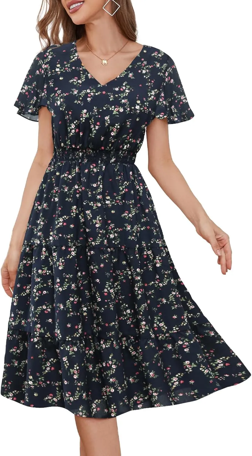 Bridesmay Casual Summer Dresses for Women with Sleeves Flowy Boho Floral Dress Midi Length 2025