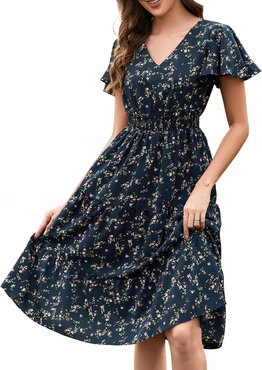 Bridesmay Casual Summer Dresses for Women with Sleeves Flowy Boho Floral Dress Midi Length 2025