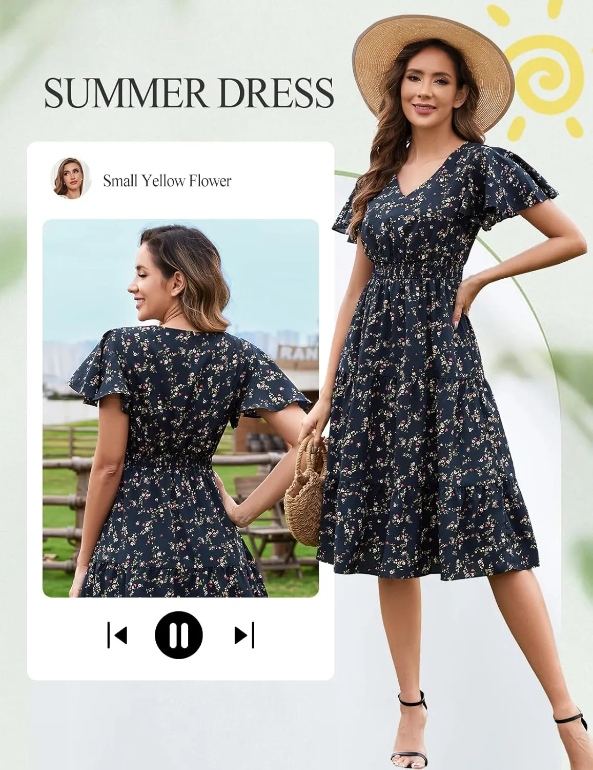 Bridesmay Casual Summer Dresses for Women with Sleeves Flowy Boho Floral Dress Midi Length 2025