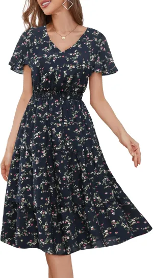 Bridesmay Casual Summer Dresses for Women with Sleeves Flowy Boho Floral Dress Midi Length 2025
