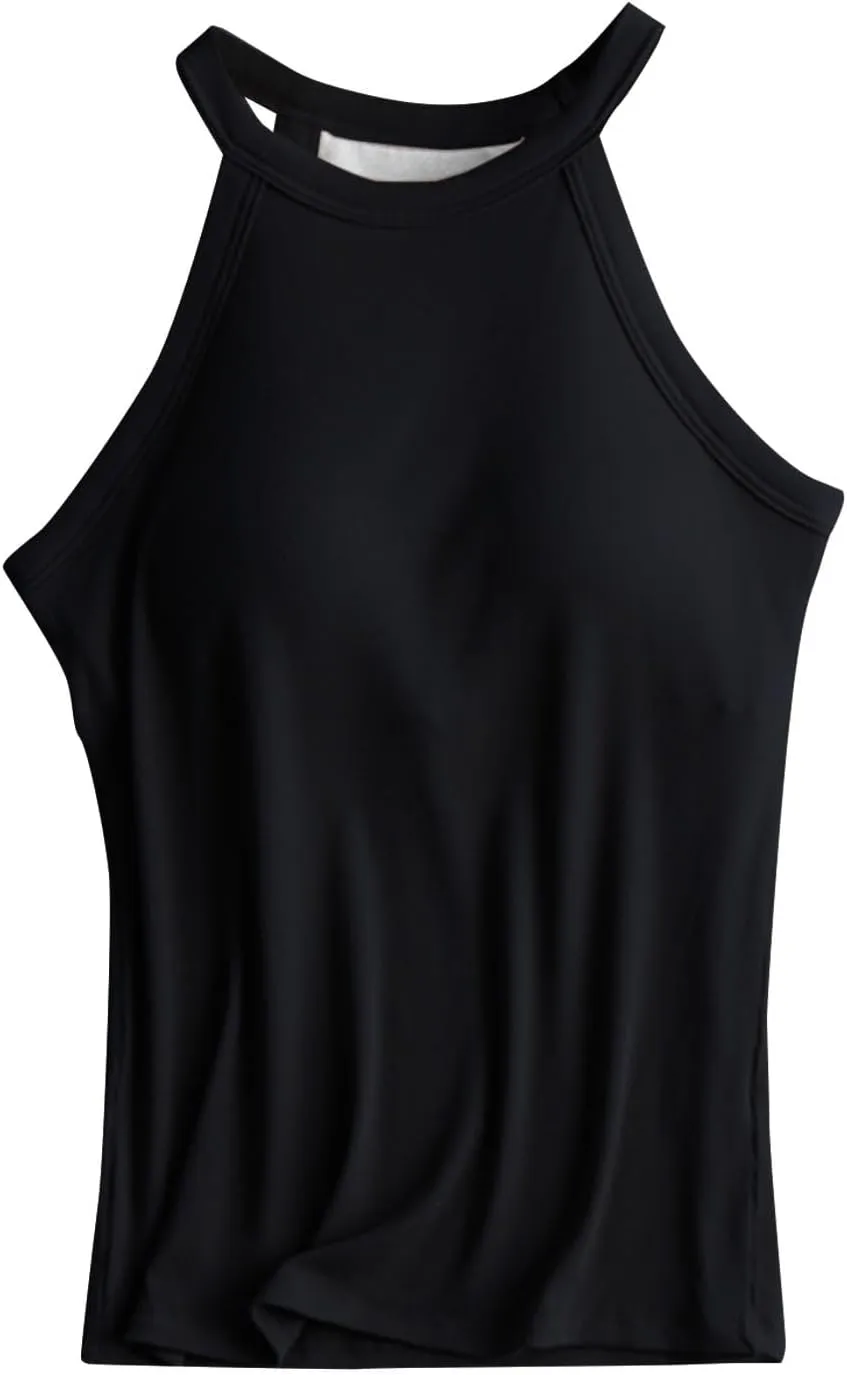 Built in Bra Camisole Shirts for Women Athletic Racerback Basic Solid Color Blouses Casual Soft Workout Tank Tops