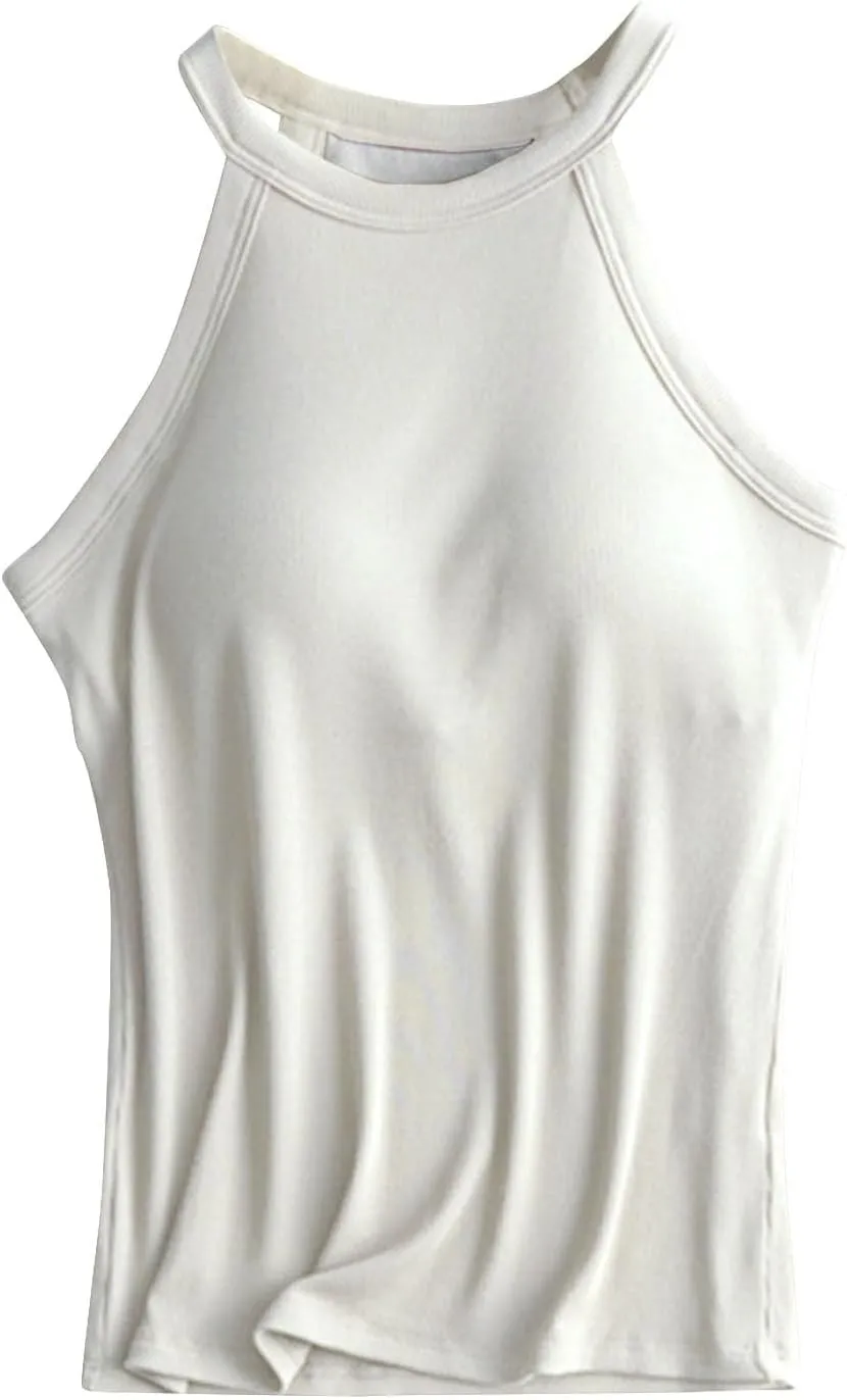 Built in Bra Camisole Shirts for Women Athletic Racerback Basic Solid Color Blouses Casual Soft Workout Tank Tops