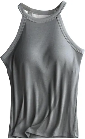 Built in Bra Camisole Shirts for Women Athletic Racerback Basic Solid Color Blouses Casual Soft Workout Tank Tops